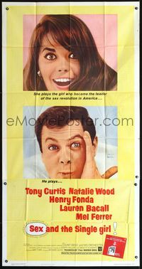 3k602 SEX & THE SINGLE GIRL three-sheet '65 great close portraits of Tony Curtis & Natalie Wood!