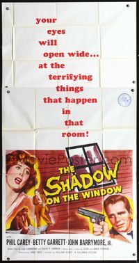 3k604 SHADOW ON THE WINDOW three-sheet '57 super close up of Betty Garrett scared for her life!