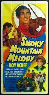3k612 SMOKY MOUNTAIN MELODY three-sheet movie poster '48 great close up of Roy Acuff playing fiddle!