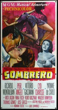 3k615 SOMBRERO three-sheet poster '53 Ricardo Montalban & Pier Angeli in Mexico, sexy Cyd Charisse!
