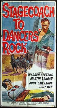 3k619 STAGECOACH TO DANCERS' ROCK 3sheet '62 artwork of cowboys Martin Landau & Warren Stevens!