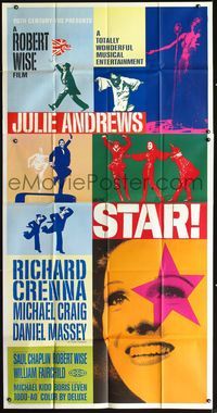 3k621 STAR three-sheet movie poster '68 Julie Andrews, Robert Wise, Richard Crenna, Daniel Massey