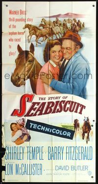 3k625 STORY OF SEABISCUIT 3sheet '49 Shirley Temple, Barry Fitzgerald, cool horse racing images!