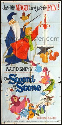 3k631 SWORD IN THE STONE three-sheet movie poster '64 Disney's story of King Arthur & Merlin!