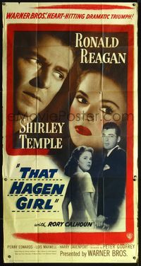 3k636 THAT HAGEN GIRL three-sheet poster '47 great close images of Ronald Reagan & Shirley Temple!