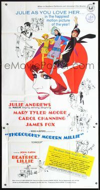 3k639 THOROUGHLY MODERN MILLIE three-sheet '67 Bob Peak art of singing & dancing Julie Andrews!