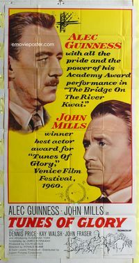 3k648 TUNES OF GLORY three-sheet poster '60 great giant headshots of John Mills & Alec Guinness!
