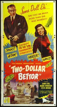 3k653 TWO-DOLLAR BETTOR 3sheet '51 sexy Marie Windsor cost John Litel a lot more than she was worth!