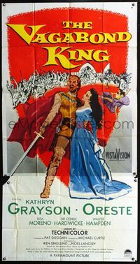 3k656 VAGABOND KING three-sheet poster '56 cool art of pretty Kathryn Grayson & Oreste with sword!