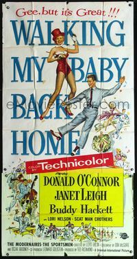 3k665 WALKING MY BABY BACK HOME 3sheet '53 artwork of dancing Donald O'Connor & sexy Janet Leigh!