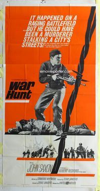 3k666 WAR HUNT three-sheet '62 great full-length image of John Saxon with rifle over dead body!