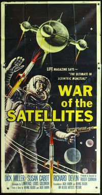 3k667 WAR OF THE SATELLITES three-sheet '58 Roger Corman, fantastic outer space sci-fi artwork!