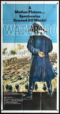 3k668 WATERLOO int'l 3sheet '70 great artwork of Rod Steiger as Napoleon Bonaparte watching battle!