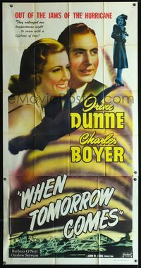 3k672 WHEN TOMORROW COMES 3sheet R48 great romantic close up of pretty Irene Dunne & Charles Boyer!