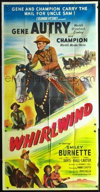 3k674 WHIRLWIND 3sheet '51 great image of Gene Autry riding his horse Champion + Smiley Burnette
