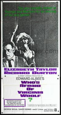 3k676 WHO'S AFRAID OF VIRGINIA WOOLF 3sheet '66 Elizabeth Taylor, Richard Burton, Mike Nichols