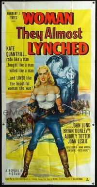 3k680 WOMAN THEY ALMOST LYNCHED 3sheet '53 great art of super sexy female gunfighter Audrey Totter!