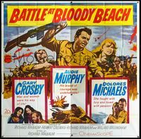 3k012 BATTLE AT BLOODY BEACH six-sheet '61 Audie Murphy blazing and blasting the Pacific wide open!