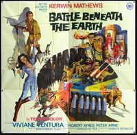 3k013 BATTLE BENEATH THE EARTH 6sheet '68 cool sci-fi art of Kerwin Mathews & sexy Viviane Ventura!