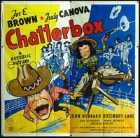 3k016 CHATTERBOX six-sheet '43 wonderful cartoon art of cowboy Joe E. Brown & cowgirl Judy Canova!