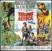 3k027 DRUMS OF AFRICA six-sheet poster '63 great image of Frankie Avalon hunting in the jungle!
