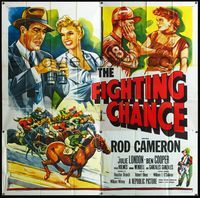 3k031 FIGHTING CHANCE six-sheet '55 Rod Cameron gambles at horse racing, hot Julie London, cool art!