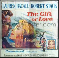 3k034 GIFT OF LOVE six-sheet poster '58 great romantic close up art of Lauren Bacall & Robert Stack!