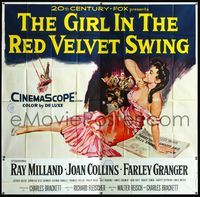 3k036 GIRL IN THE RED VELVET SWING 6sh '55 art of half-dressed Joan Collins as Evelyn Nesbitt Thaw!