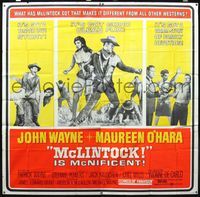3k063 McLINTOCK six-sheet '63 best image of John Wayne giving sexy Maureen O'Hara a spanking & more!