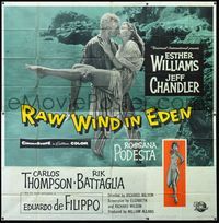 3k081 RAW WIND IN EDEN six-sheet '58 sexy Esther Williams & Jeff Chandler kissing in the water!