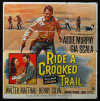 3k082 RIDE A CROOKED TRAIL 6sheet '58 cowboy Audie Murphy faces a killer mob and a fear-crazed town!