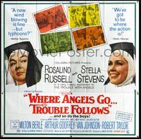 3k106 WHERE ANGELS GO TROUBLE FOLLOWS 6sheet '68 close up of nuns Rosalind Russell & Stella Stevens!