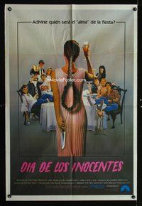 3k701 APRIL FOOLS DAY Argentinean '86 wacky horror, great image of girl with knife & noose hair!