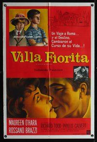 3k705 BATTLE OF THE VILLA FIORITA Argentinean '65 romantic c/u of Maureen O'Hara & Rossano Brazzi!