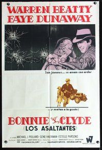 3k716 BONNIE & CLYDE Argentinean movie poster '67 classic crime duo Warren Beatty & Faye Dunaway!