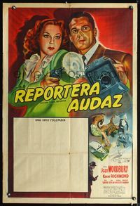 3k719 BRENDA STARR REPORTER Argentinean movie poster '46 cool art of Joan Woodbury with gun, serial!