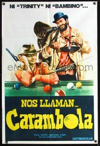 3k729 CARAMBOLA Argentinean movie poster '73 wonderful artwork of cowboys sitting at pool table!