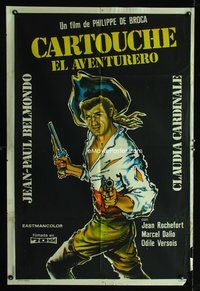 3k731 CARTOUCHE Argentinean poster '62 really cool artwork of pirate Jean-Paul Belmondo with 2 guns!