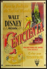 3k736 CINDERELLA Argentinean movie poster '50 Walt Disney classic romantic fantasy cartoon!