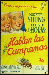 3k741 COME TO THE STABLE Argentinean poster '49 close up art of nuns Loretta Young & Celeste Holm!