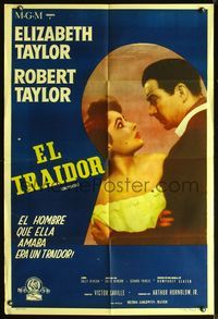 3k743 CONSPIRATOR Argentinean poster '49 Robert Taylor & sexy Elizabeth Taylor seen through keyhole!