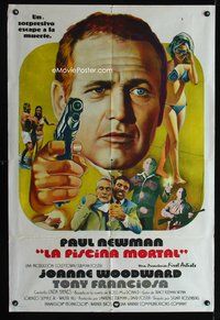 3k757 DROWNING POOL Argentinean poster '75 completely different image of Paul Newman pointing gun!