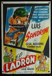 3k758 EL LADRON Argentinean '47 wacky art of thief Luis Sandrini with gun at his face by Bayon!