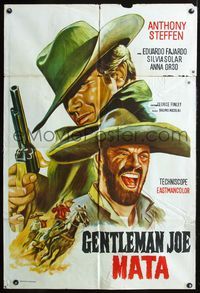 3k763 GENTLEMAN JO Argentinean poster '67 great close up artwork of cowboy Anthony Steffen with gun!