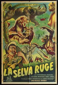 3k776 JUNGLE STAMPEDE Argentinean '52 cool artwork of wild jungle animals attacking + nude native!