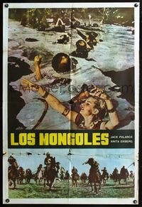 3k791 MONGOLS Argentinean poster '62 different image of sexy Anita Ekberg sinking in quicksand!