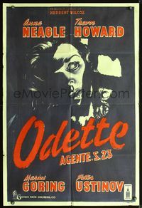 3k796 ODETTE Argentinean movie poster '50 cool close up shadowy artwork of terrified Anna Neagle!
