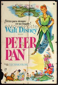 3k806 PETER PAN Argentinean '53 Walt Disney animated cartoon fantasy classic, cool full-length art!