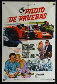 3k807 PILOTO DE PRUEBAS Argentinean movie poster '72 cool artwork of Formula 1 race cars by Bayon!