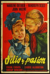 3k808 PITTSBURGH Argentinean '42 c/u art of Marlene Dietrich & Randolph Scott, but no John Wayne!
